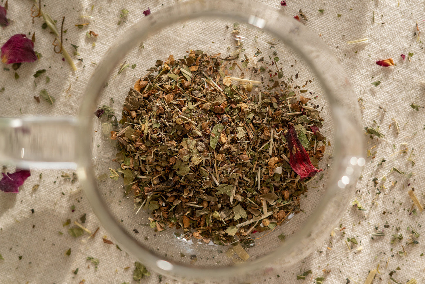 dried herbs in a tea pot