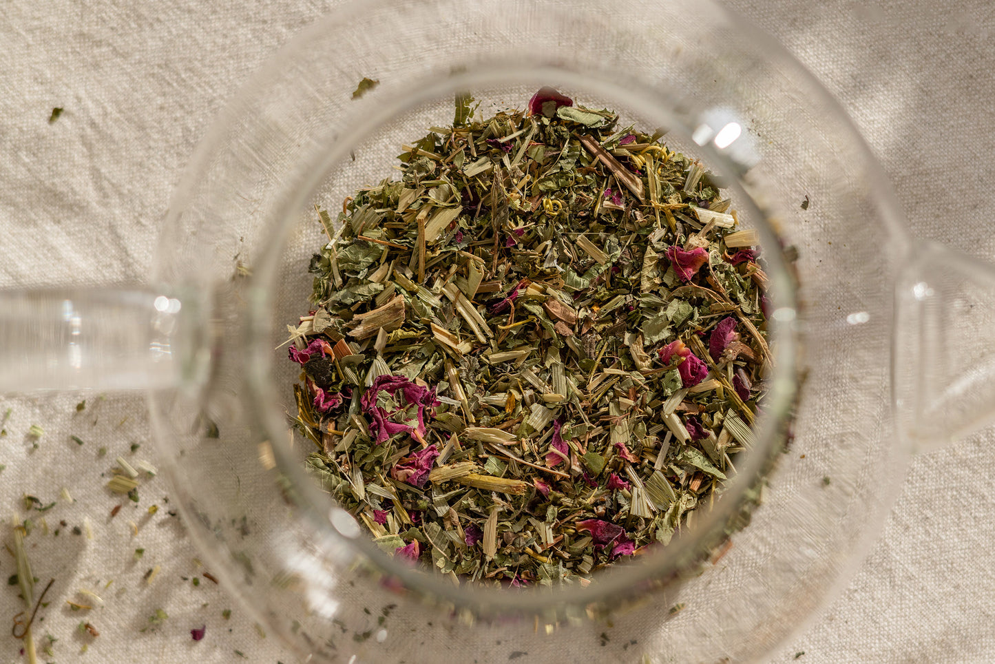 Calming loose herbs in a tea pot